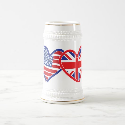 米国国旗/ユニオンジャック国旗のハート ビールジョッキ (中央)