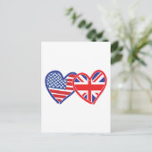 米国国旗/ユニオンジャック国旗のハート ポストカード (スタンド正面)