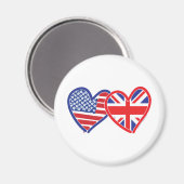米国国旗/ユニオンジャック国旗のハート マグネット (正面/裏面)