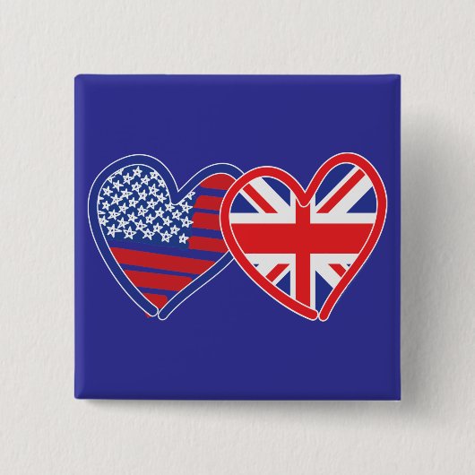米国国旗/ユニオンジャック国旗のハート 缶バッジ (正面)