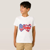 米国国旗/ユニオンジャック国旗のハート Tシャツ (正面フル)