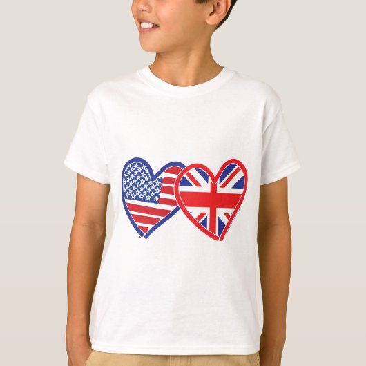 米国国旗/ユニオンジャック国旗のハート Tシャツ (正面)