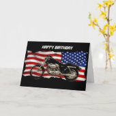 米国国旗、星とストライプ、バイク、バイク カード (黄色い花)