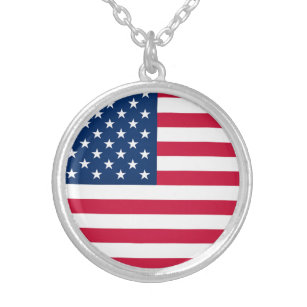 米国国旗 – 米国 – 愛国 シルバープレートネックレス