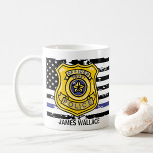 米国国旗 警察官の金ゴールドシールドパーソナライズされた コーヒーマグカップ