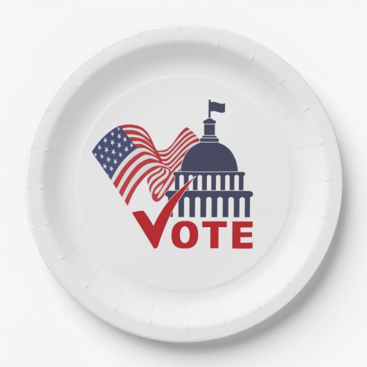 米国国旗、資本投票チェック・マーク ペーパープレート (正面)