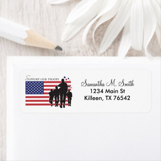 米国国旗 – 軍隊を支援 ラベル (インサイチュ)