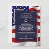 米国国旗/金ゴールドいかり軍隊退職パーティー 招待状 (正面)