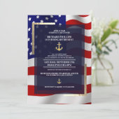 米国国旗/金ゴールドいかり軍隊退職パーティー 招待状 (スタンド正面)