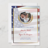 米国国旗 |金ゴールドローレル葉 |ラグジュアリー結婚ズ 招待状 (正面)