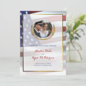 米国国旗 |金ゴールドローレル葉 |ラグジュアリー結婚ズ 招待状 (スタンド正面)