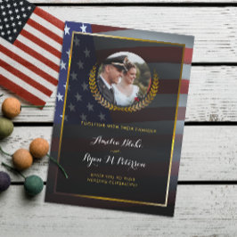 米国国旗 |金ゴールドローレル葉 |ラグジュアリー結婚ズ 招待状