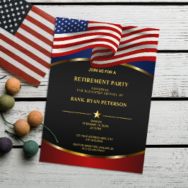米国国旗 | 金ゴールド曲線 | ラグジュアリーブラック 招待状