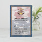 米国国旗 |金ゴールド航海のいかり軍隊退職 招待状 (スタンド正面)