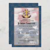 米国国旗 |金ゴールド航海のいかり軍隊退職 招待状 (正面/裏面)