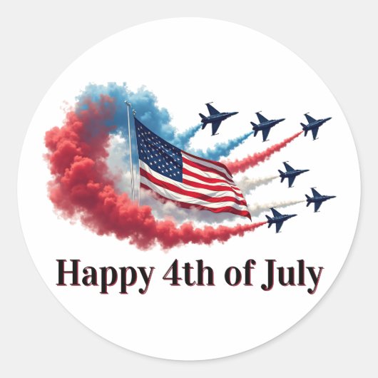 米国国旗、7月4日 ラウンドシール (正面)