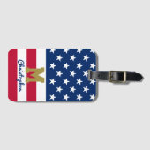 米国国旗 | 7月4日 |名前とモノグラム ラゲッジタグ (正面横)