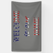 米国国旗(h) bnrtの上に置かれた私たちの家へようこそ 横断幕 (縦)