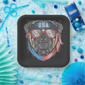 米国国旗（pugあり） ペーパープレート (パーティー)