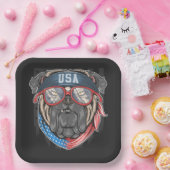 米国国旗（pugあり） ペーパープレート (パーティー)