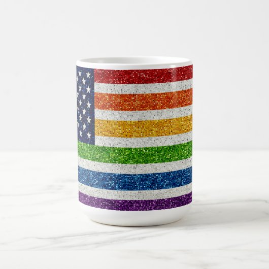 米国国旗 – Rainbowグリッター(スタイル)ストライプ コーヒーマグカップ (中央)