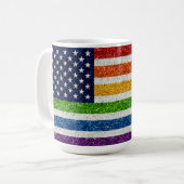 米国国旗 – Rainbowグリッター(スタイル)ストライプ コーヒーマグカップ (正面左)