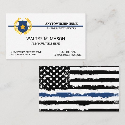 米国国旗 | Thin Blue Line Police 名刺 (正面/裏面)