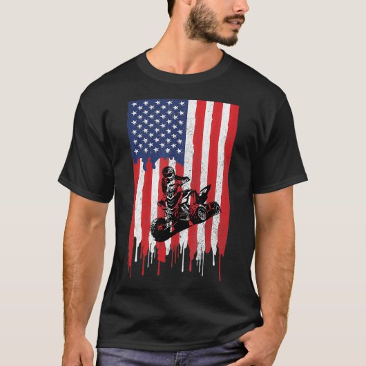 米国国旗ATV四輪車クワッドバイクブラップ Tシャツ (正面)