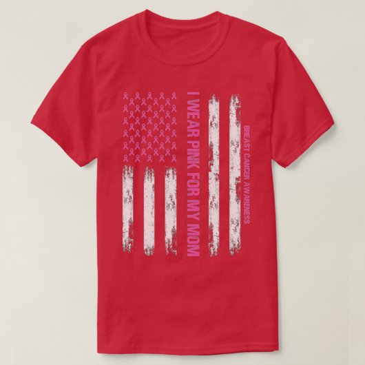 米国国旗I衣服ピンク母の乳がん Tシャツ (デザイン正面)