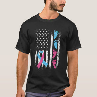 米国国旗Kとブルーリボン妊娠とインファ Tシャツ