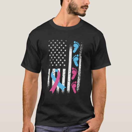 米国国旗Kとブルーリボン妊娠とインファ Tシャツ (正面)