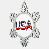 米国国旗orncntにオーバーレイされた米国 スノーフレークピューターオーナメント (右)