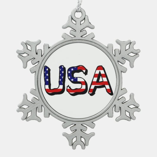 米国国旗orncntにオーバーレイされた米国 スノーフレークピューターオーナメント (正面)