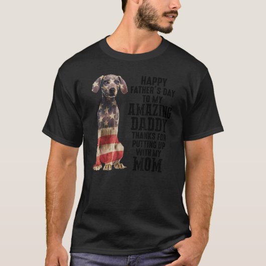 米国国旗Weimaranerパパハッピーお父様の日マイアマ Tシャツ (正面)