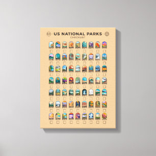 米国国立公園チェックリストヴィンテージ キャンバスプリント