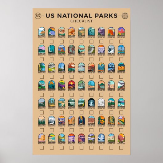 米国国立公園チェックリストヴィンテージ ポスター (正面)