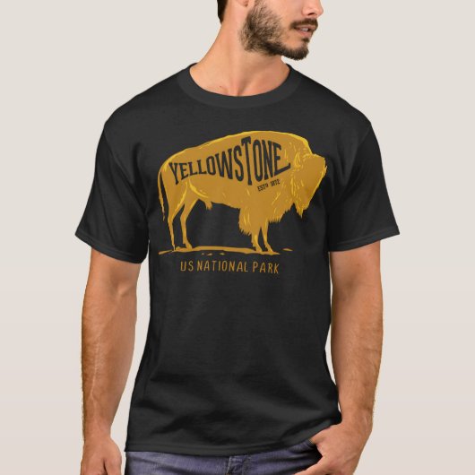 米国国立公園バイソンバッファローイエローストーン公園 Tシャツ (正面)