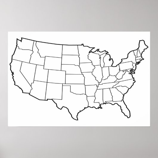 米国地図のアウトライ空白のンの統一された州 ポスター (正面)