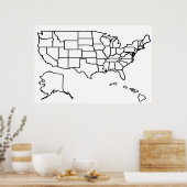米国地図のアウトライ空白のンの統一された州 ポスター (キッチン)