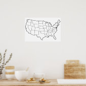 米国地図のアウトライ空白のンの統一された州 ポスター (キッチン)