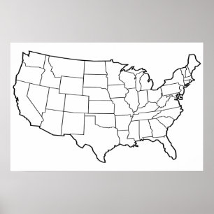 米国地図のアウトライ空白のンの統一された州 ポスター