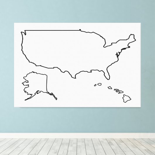 米国地図の空白のアウトライン60x40インチ統一された州 キャンバスプリント (インサイチュ (ウッドフロア))