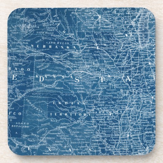 米国地図の青写真 コースター (正面)