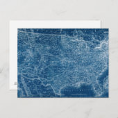 米国地図の青写真 ポストカード (正面/裏面)