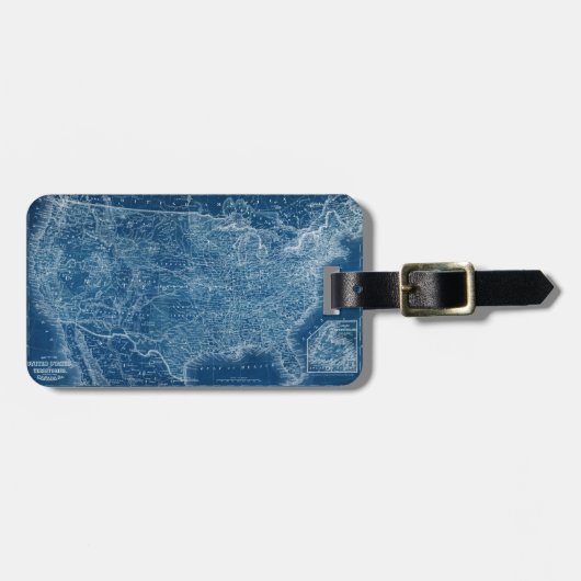 米国地図の青写真 ラゲッジタグ (正面横)