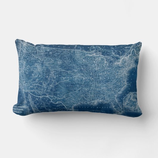 米国地図の青写真 ランバークッション (正面)