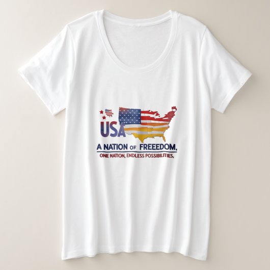 米国地図プライドティー – 自由の国(プラスサイズ) プラスサイズTシャツ (デザイン正面)