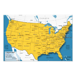 米国地図州名と大文字の米国地図 フォトプリント           
