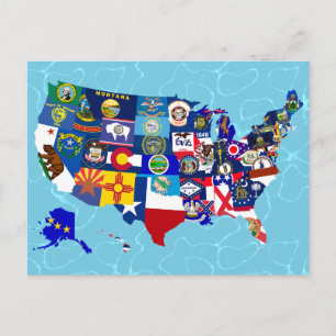 米国地図州旗モザイク ポストカード