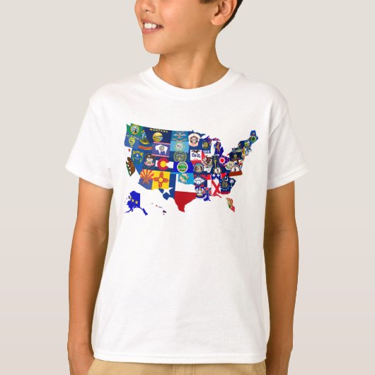 米国地図州旗モザイク Tシャツ (正面)
